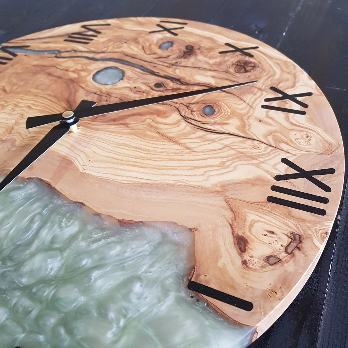 Custom Resin & Olive Wood Wall Clock
