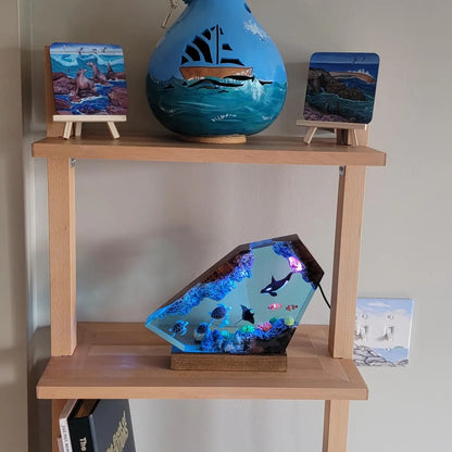 Orca and Turtle Resin Lamp, Ocean Diorama Night Light