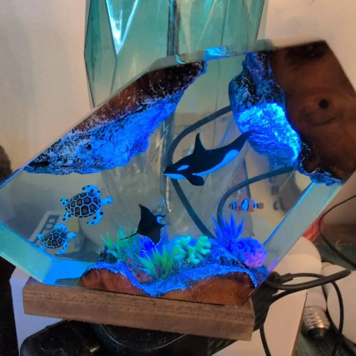 Orca and Turtle Resin Lamp, Ocean Diorama Night Light