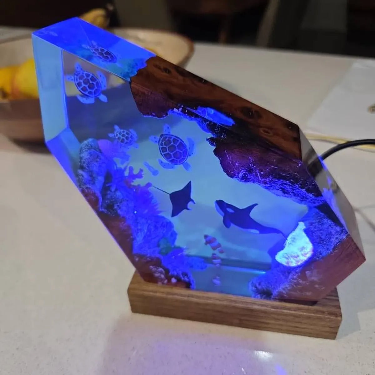 Orca and Turtle Resin Lamp, Ocean Diorama Night Light