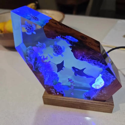 Orca and Turtle Resin Lamp, Ocean Diorama Night Light
