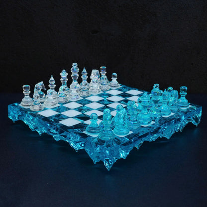 Modernist Crystal Chess Set – Handmade Resin Chess With Wooden Board