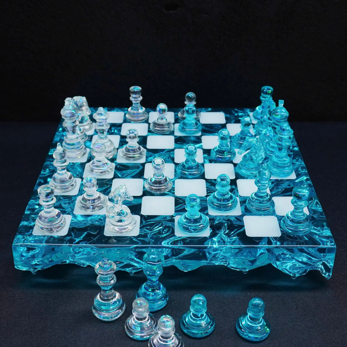 Modernist Crystal Chess Set – Handmade Resin Chess With Wooden Board