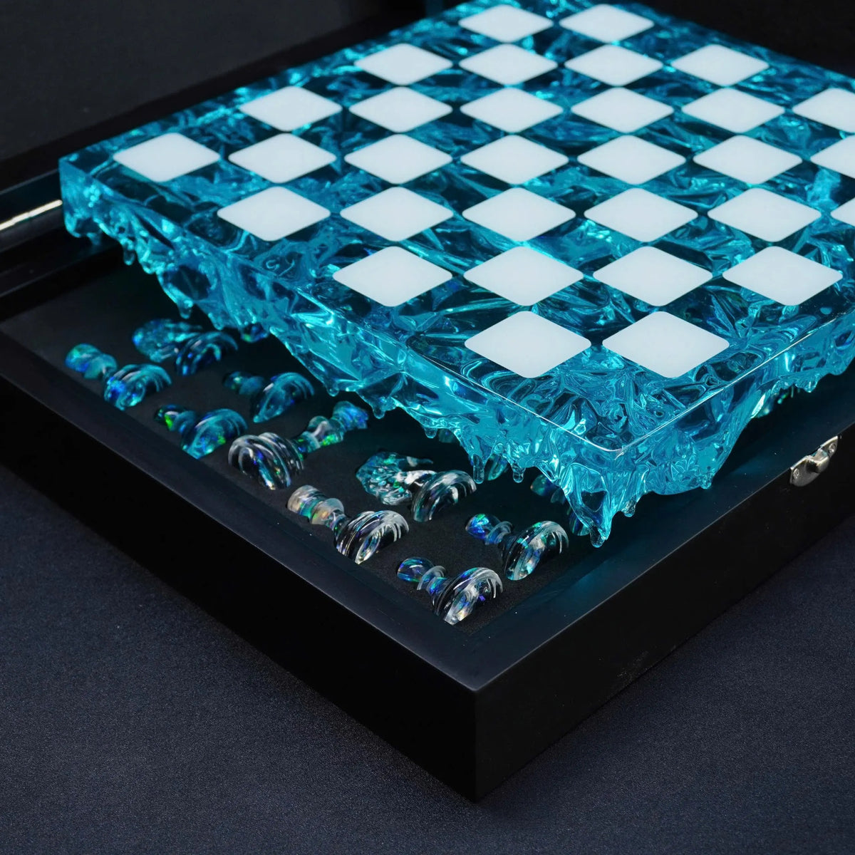 Modernist Crystal Chess Set – Handmade Resin Chess With Wooden Board