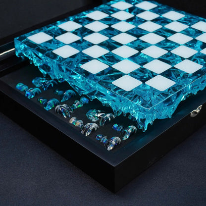 Modernist Crystal Chess Set – Handmade Resin Chess With Wooden Board