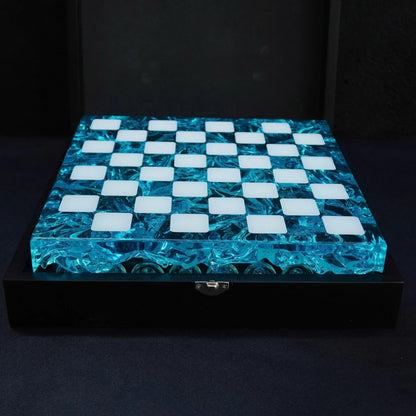 Modernist Crystal Chess Set – Handmade Resin Chess With Wooden Board