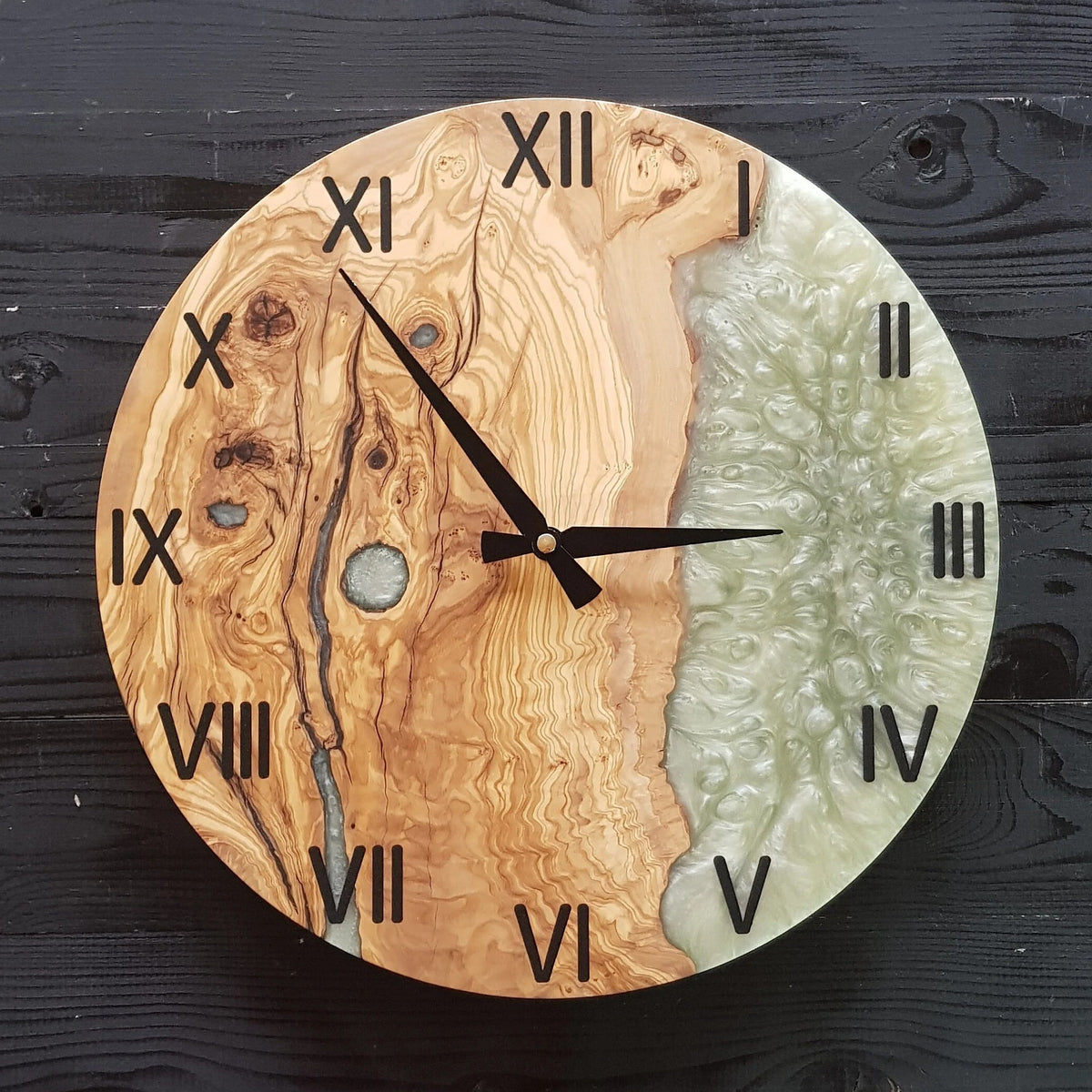 Custom Resin & Olive Wood Wall Clock