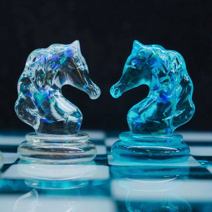 Modernist Crystal Chess Set – Handmade Resin Chess With Wooden Board