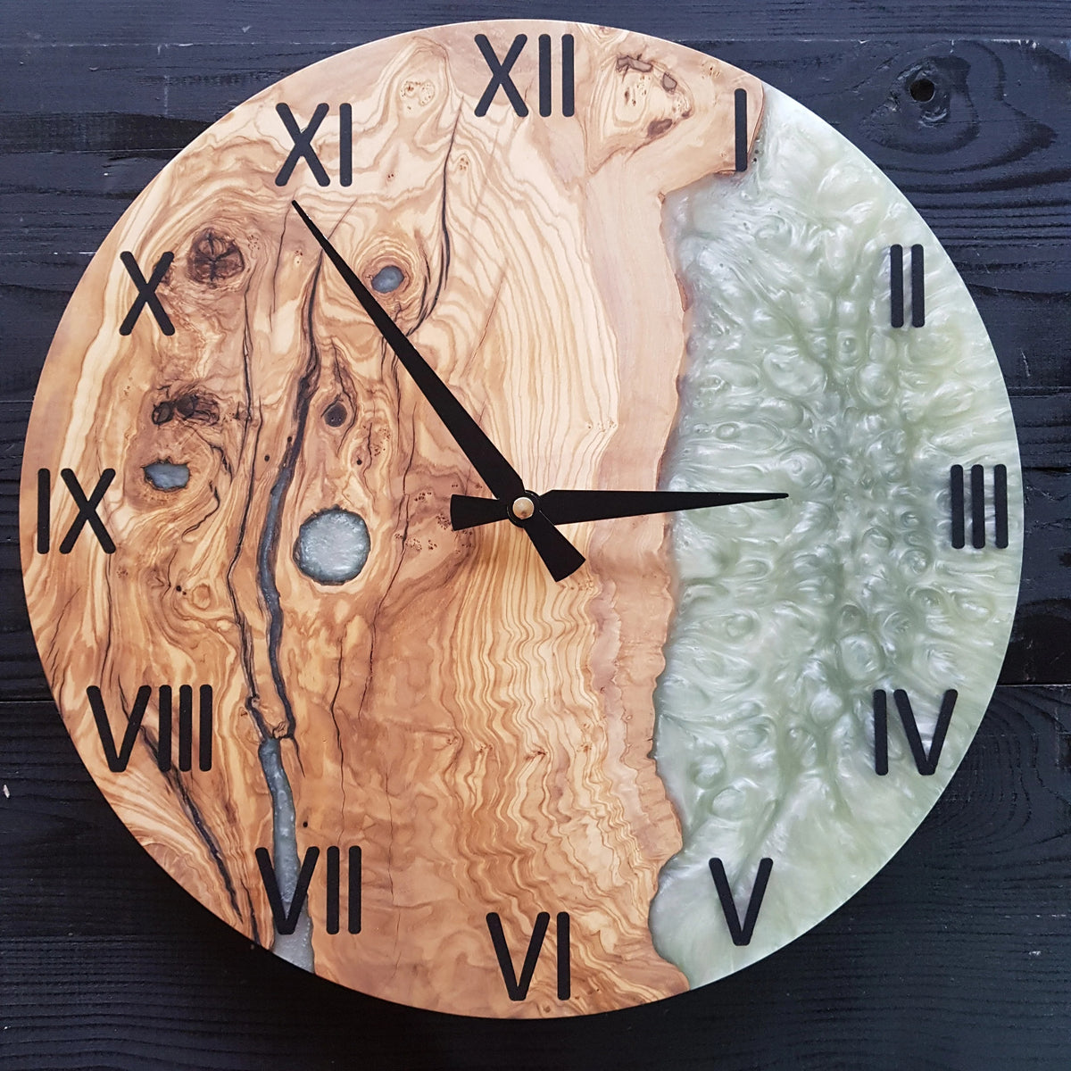 Custom Resin & Olive Wood Wall Clock