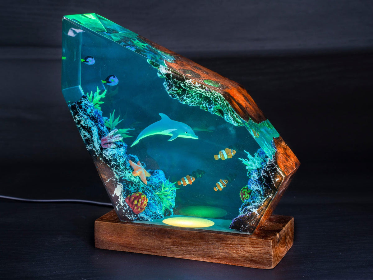 Dolphin Resin Night Light, Ocean Life Epoxy Lamp