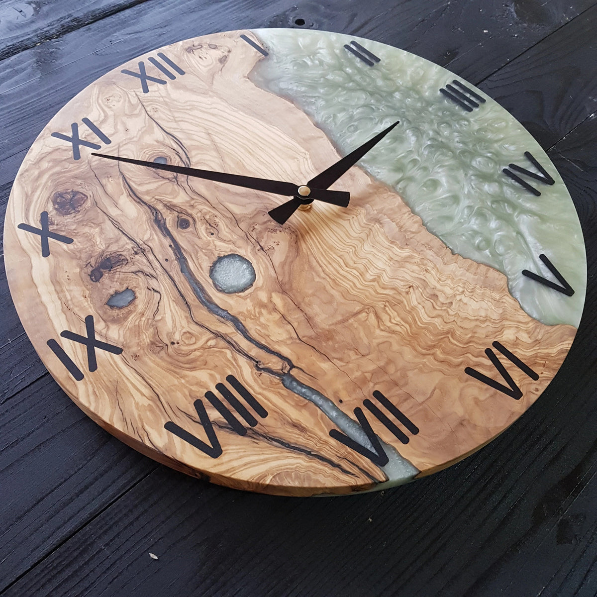 Custom Resin & Olive Wood Wall Clock
