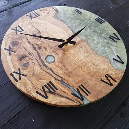 Custom Resin & Olive Wood Wall Clock