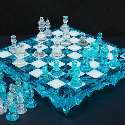 Modernist Crystal Chess Set – Handmade Resin Chess With Wooden Board