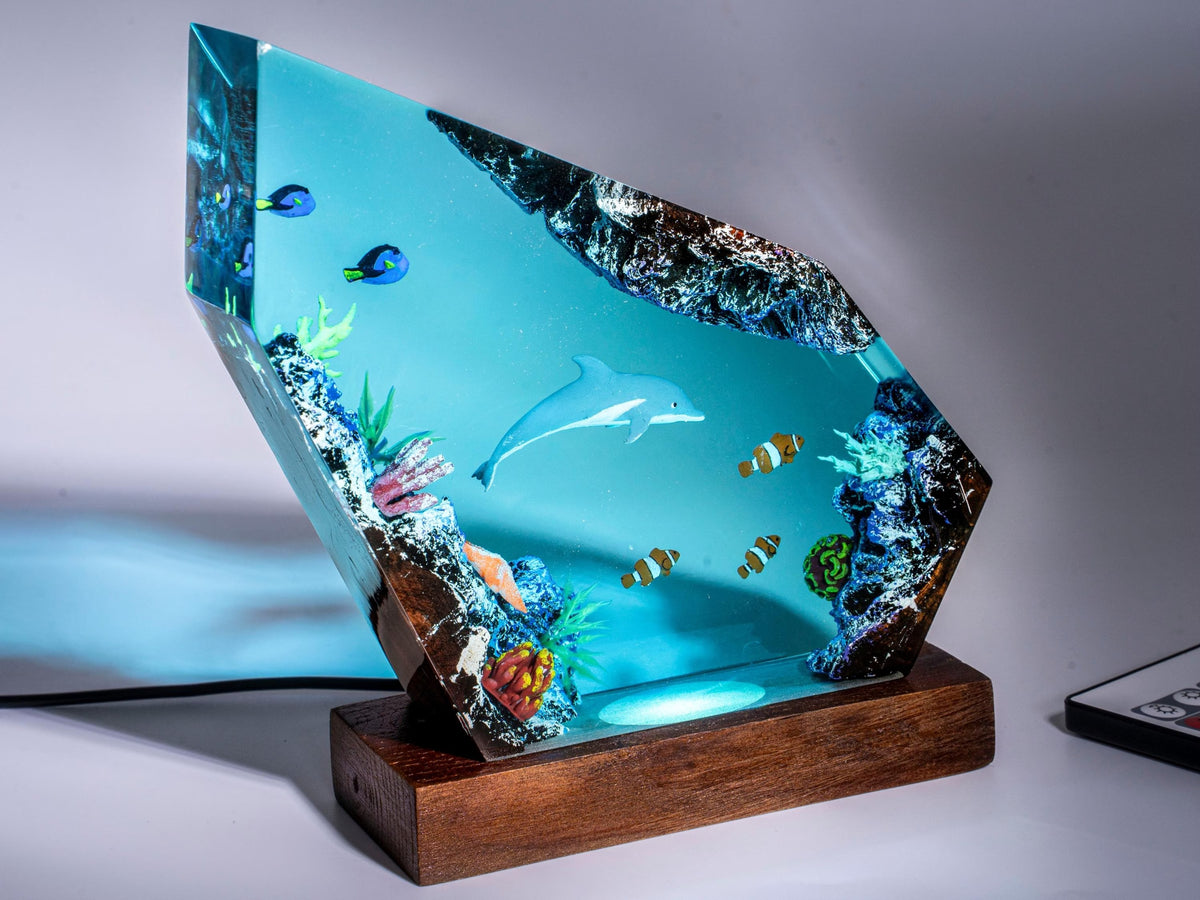 Dolphin Resin Night Light, Ocean Life Epoxy Lamp