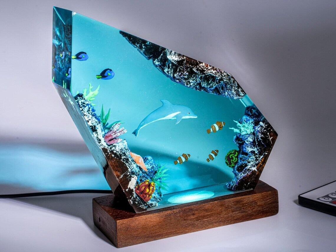 Dolphin Resin Night Light, Ocean Life Epoxy Lamp