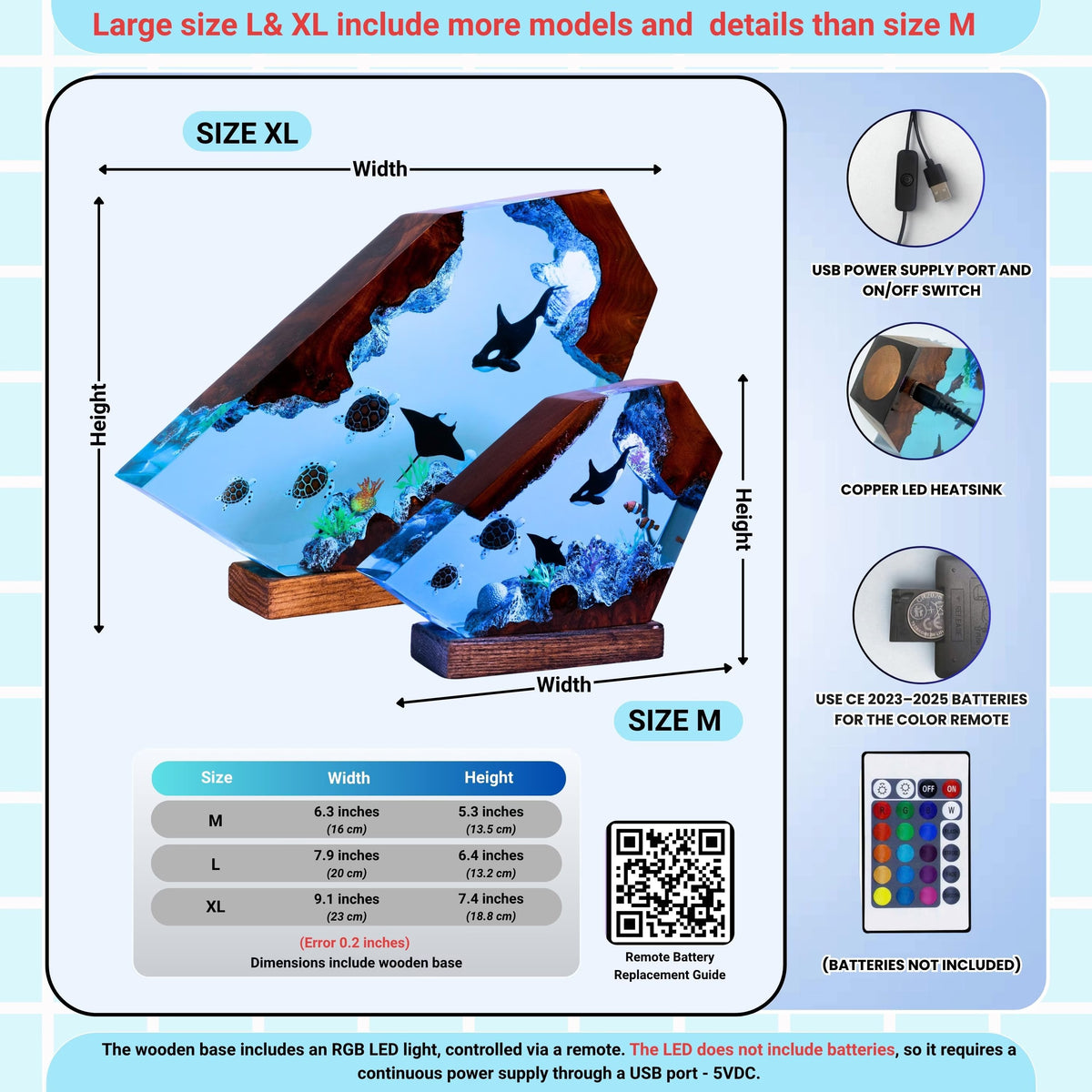 Orca and Turtle Resin Lamp, Ocean Diorama Night Light