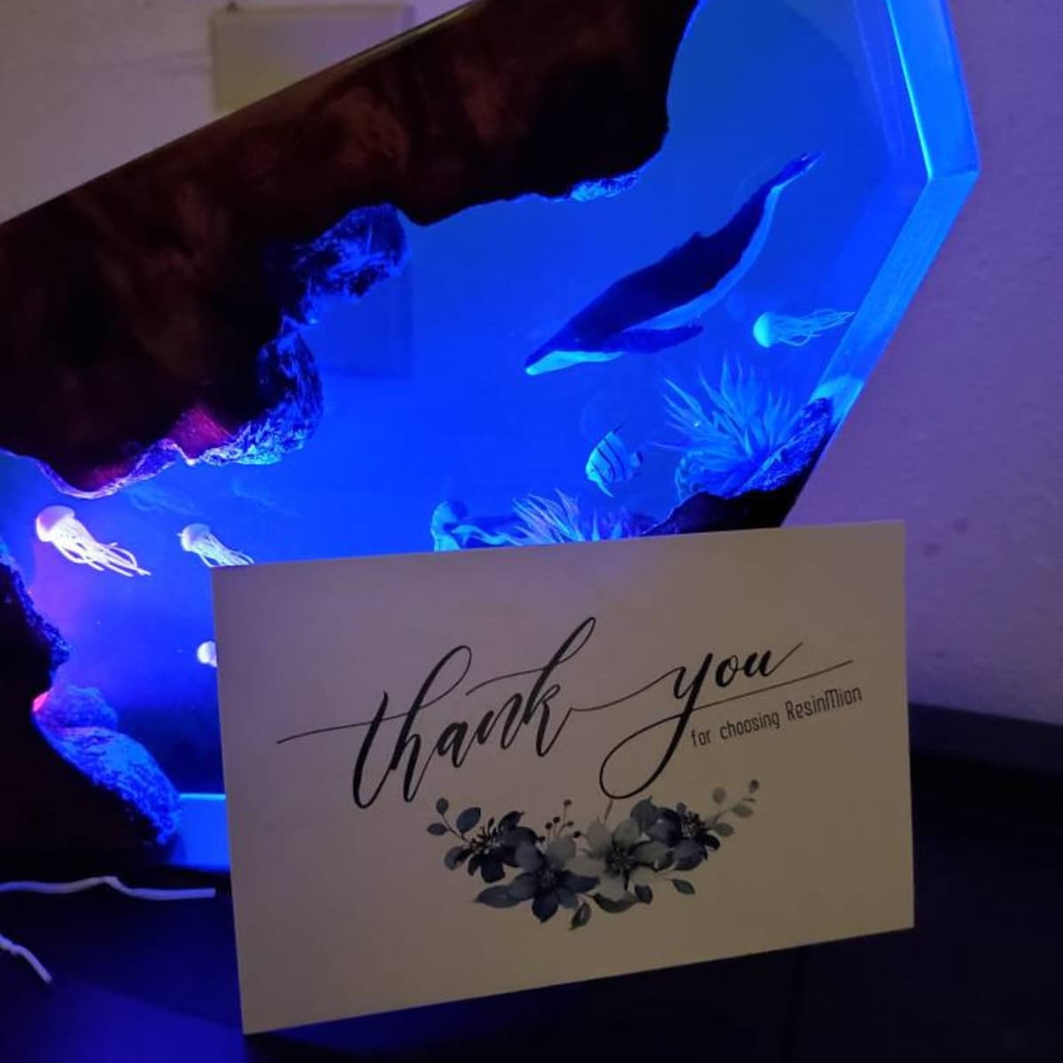 Humpback Whale and Jellyfish Resin Night Light