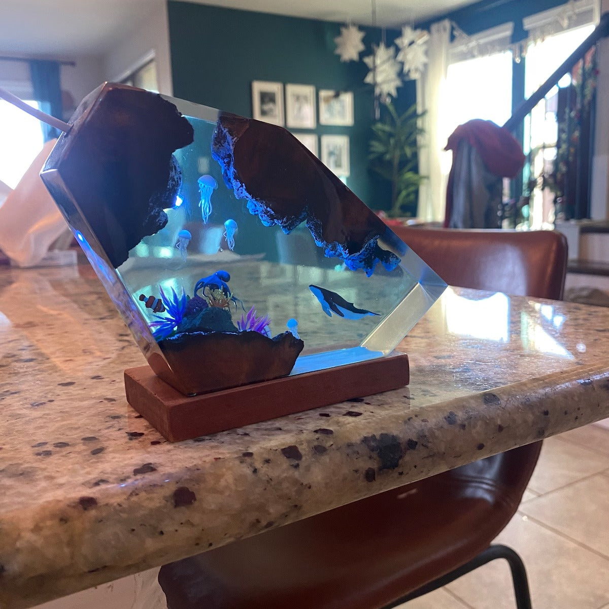 Humpback Whale and Jellyfish Resin Night Light