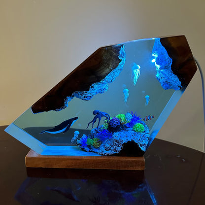 Humpback Whale and Jellyfish Resin Night Light