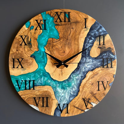 Epoxy Resin and Olive Wood Wall Clock