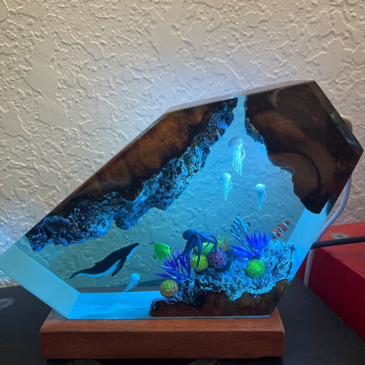 Humpback Whale and Jellyfish Resin Night Light