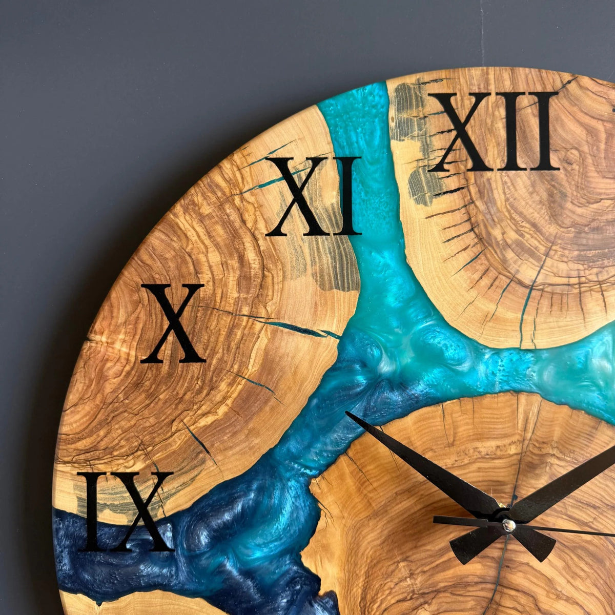 Epoxy Resin and Olive Wood Wall Clock