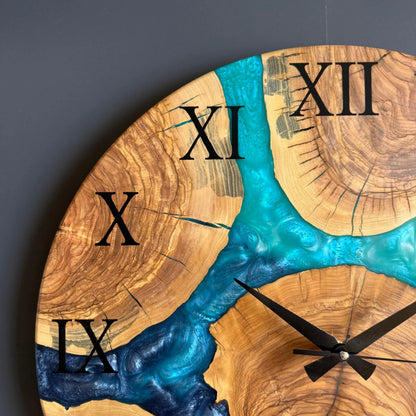 Epoxy Resin and Olive Wood Wall Clock