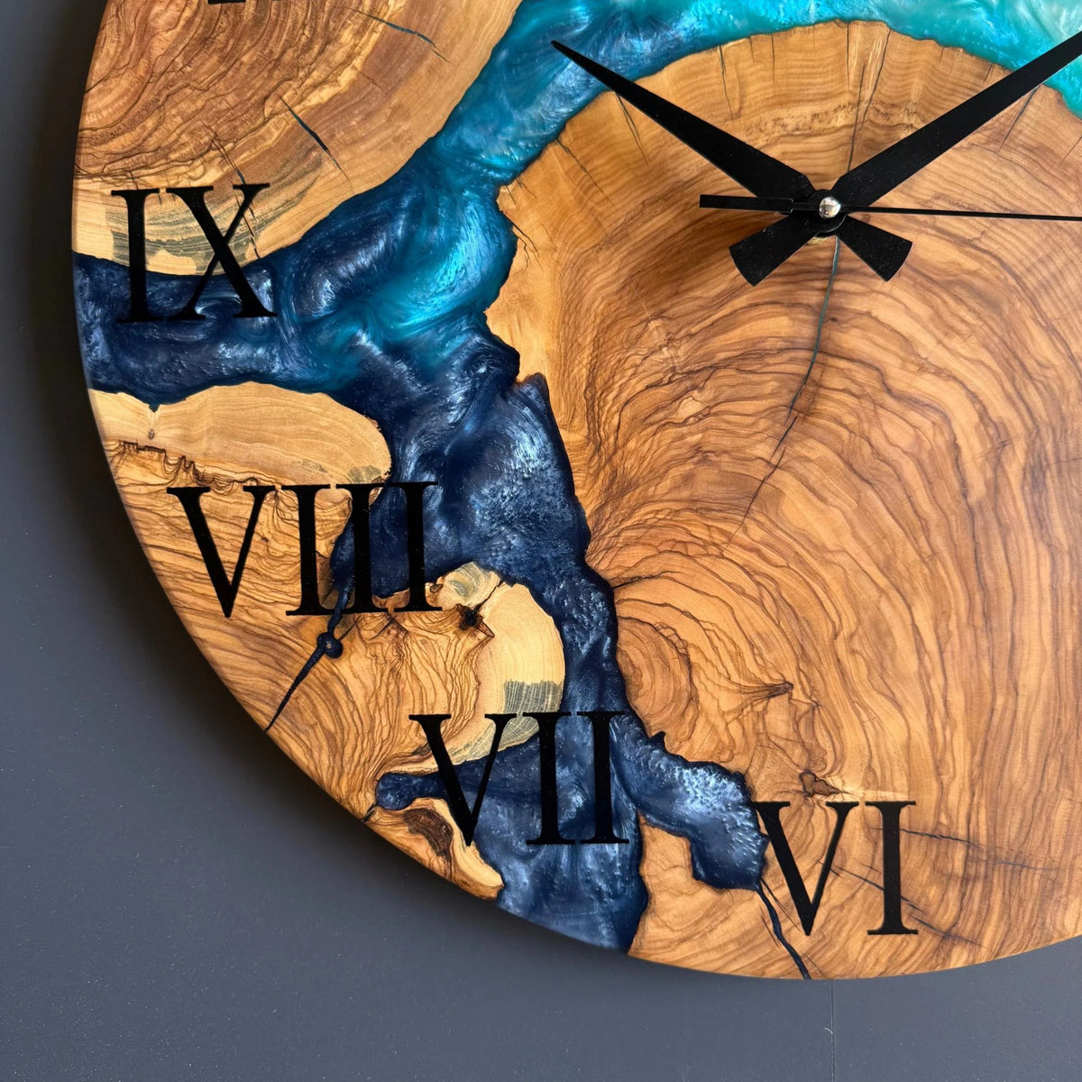 Epoxy Resin and Olive Wood Wall Clock
