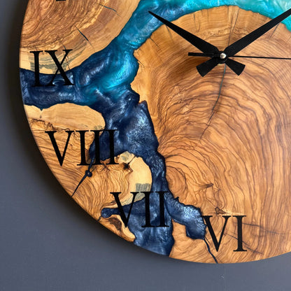 Epoxy Resin and Olive Wood Wall Clock