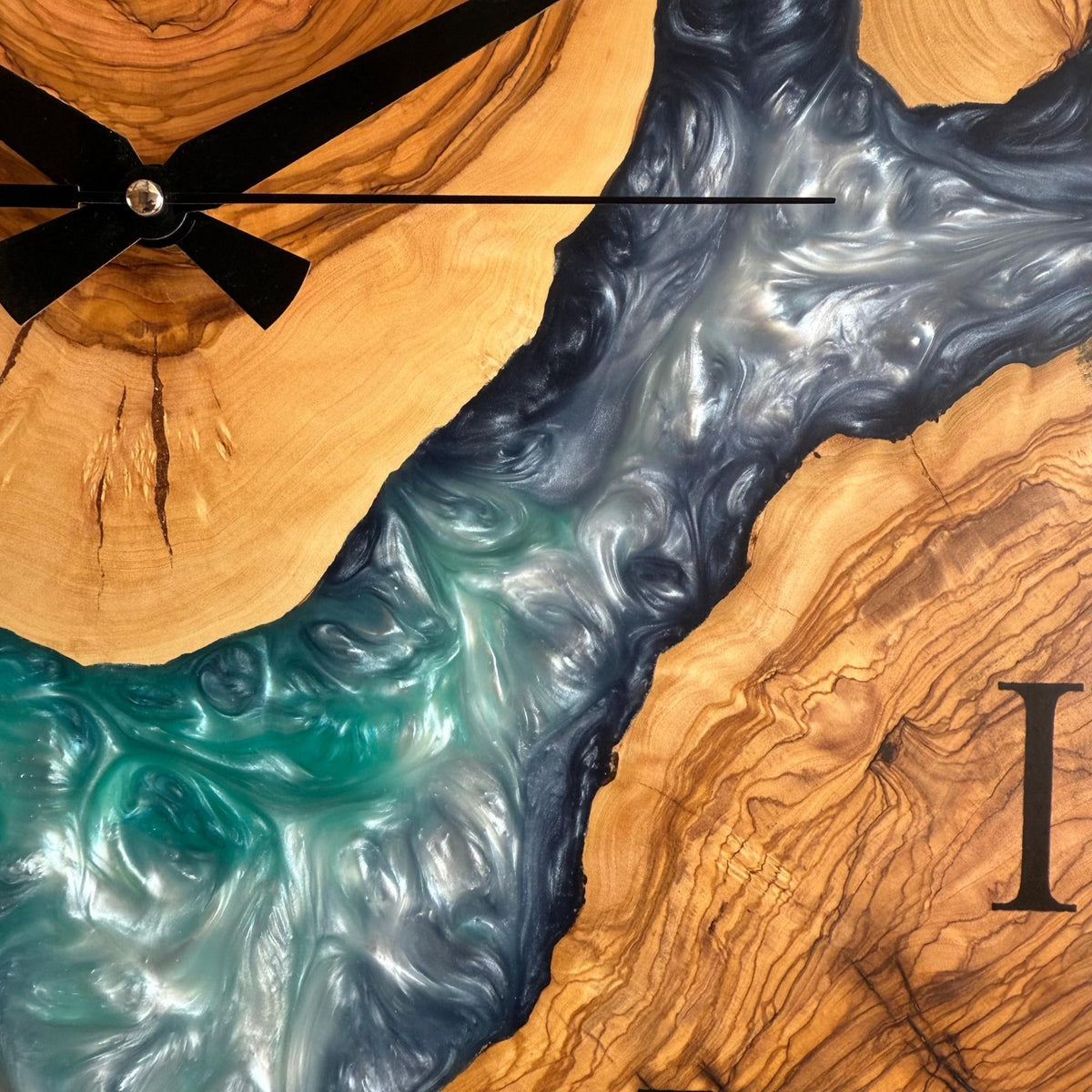 Epoxy Resin and Olive Wood Wall Clock