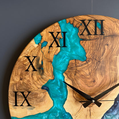 Epoxy Resin and Olive Wood Wall Clock