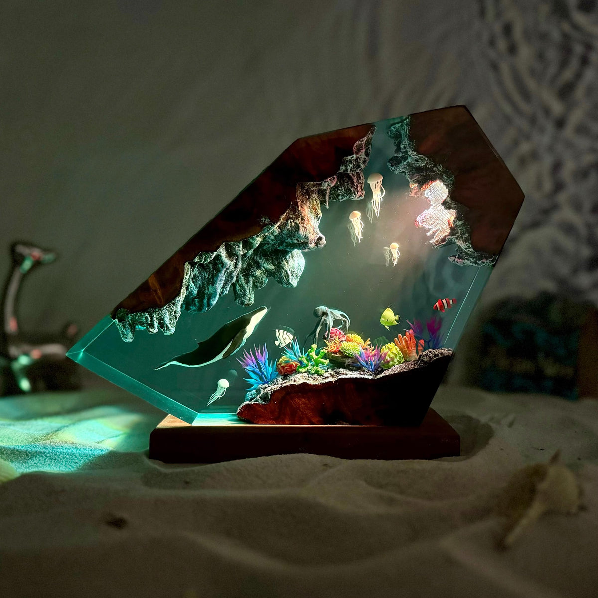 Humpback Whale and Jellyfish Resin Night Light