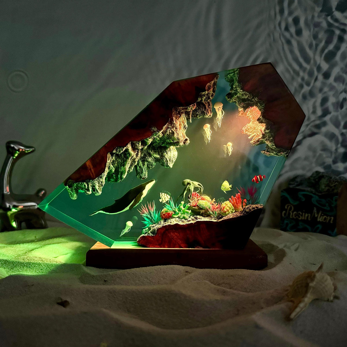 Humpback Whale and Jellyfish Resin Night Light