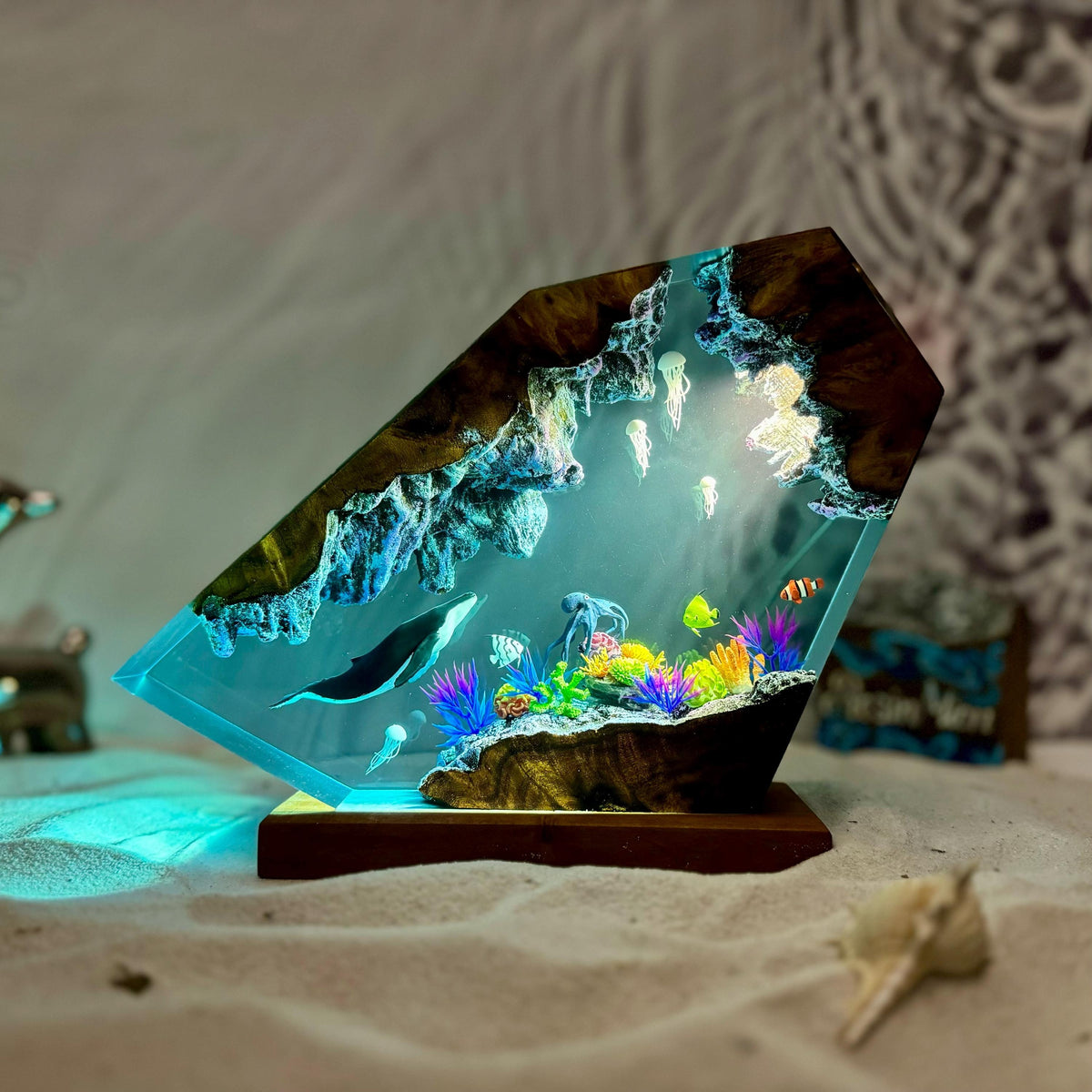 Humpback Whale and Jellyfish Resin Night Light