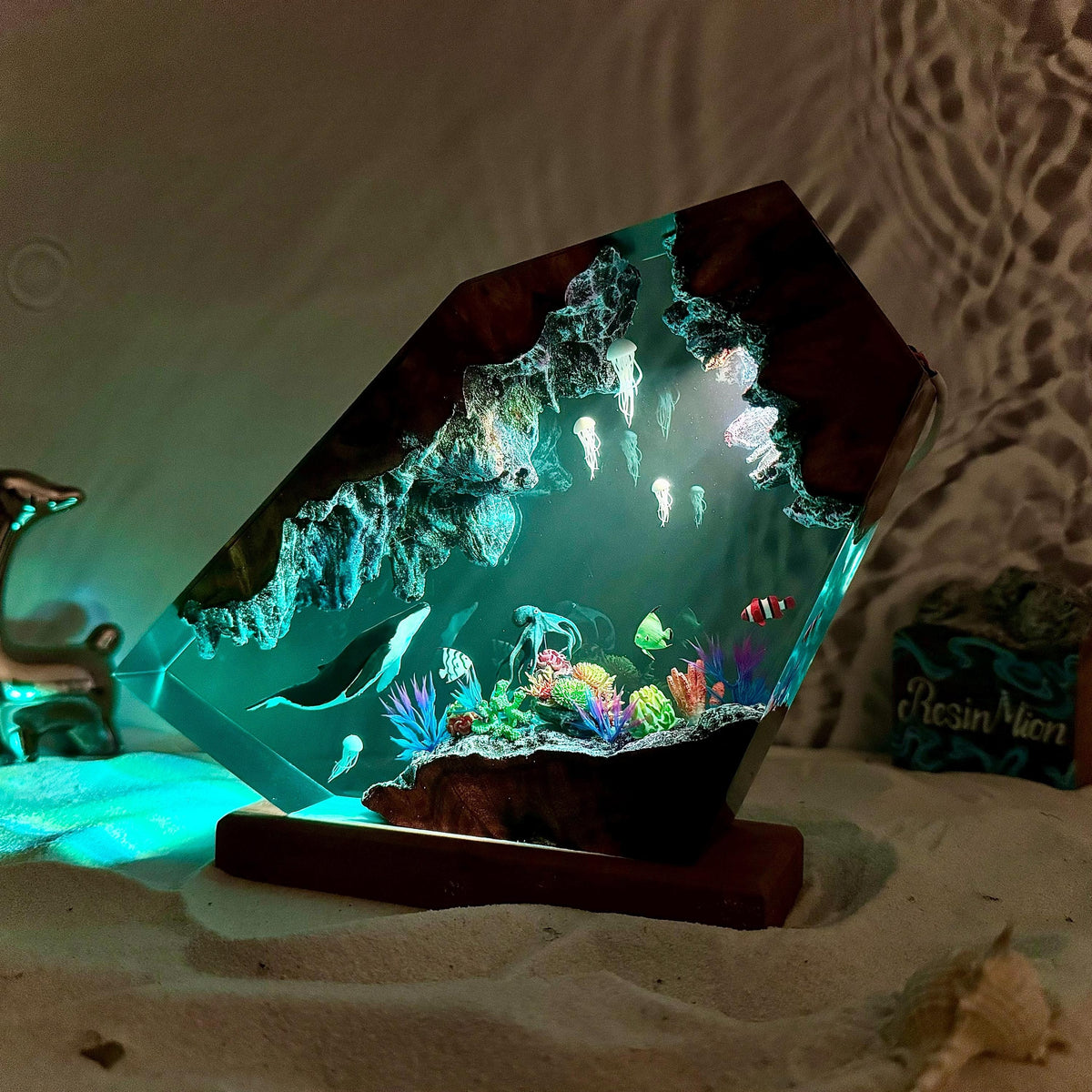 Humpback Whale and Jellyfish Resin Night Light