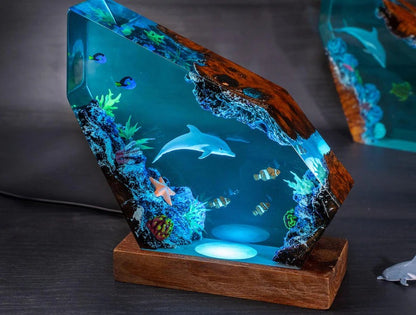 Dolphin Resin Night Light, Ocean Life Epoxy Lamp